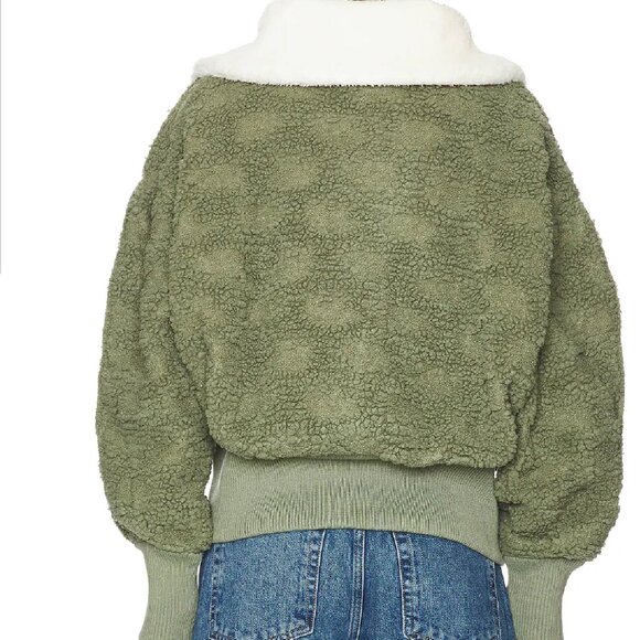 FREE PEOPLE GREEN Crystal Kelp Cozy Up Faux Fur Cardi FLEECE JACKET SIZE LARGE - Picture 2 of 15